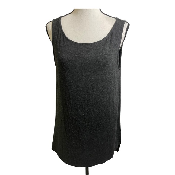 Eileen fisher round neckline side slit high low tank top grey black size small - Picture 9 of 12
